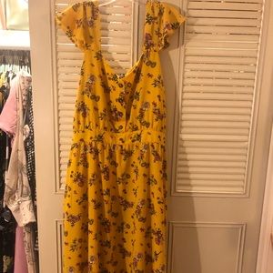 Yellow floral print midi dress